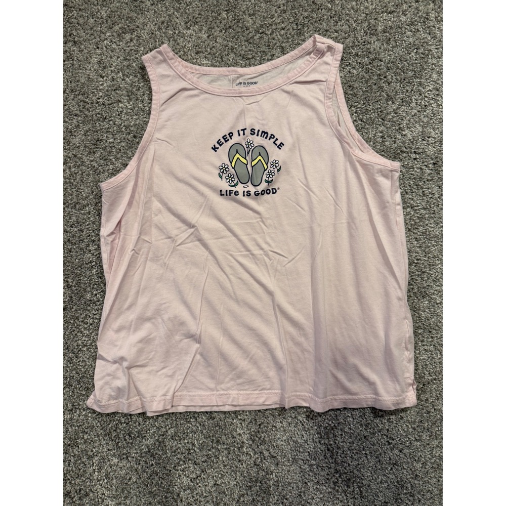 Life is Good Sleep Tank Women M Pink Keep It Simple Flip Flops Graphic WY5256
